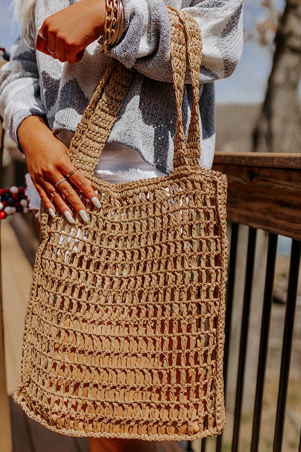 Somewhere In The Tropics Woven Tote In Khaki - Image 3