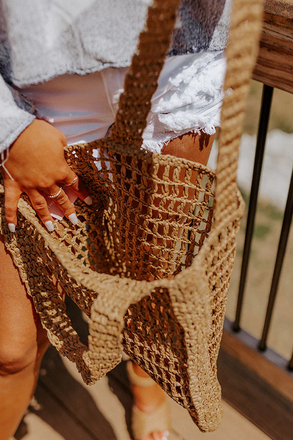 Somewhere In The Tropics Woven Tote In Khaki - Image 4