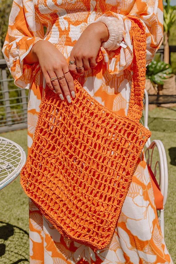 Somewhere In The Tropics Woven Tote In Orange - Image 2