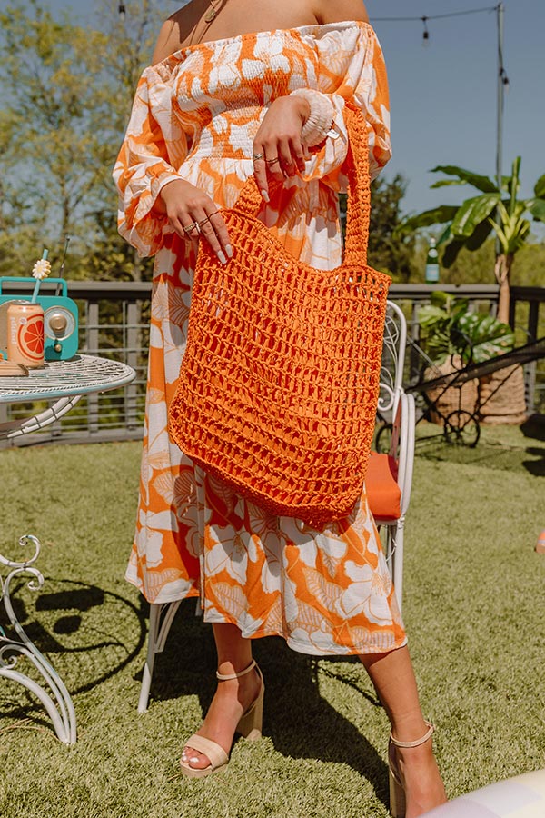 Somewhere In The Tropics Woven Tote In Orange - Image 4