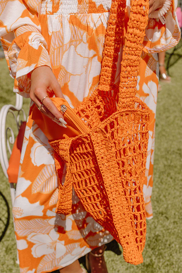 Somewhere In The Tropics Woven Tote In Orange - Image 5