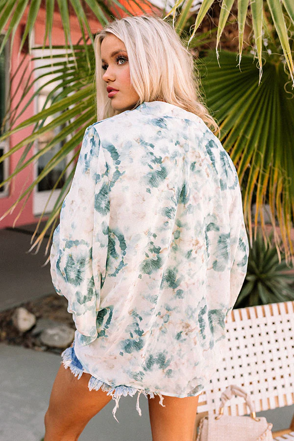 Somewhere Tropical Watercolor Tie Top In Dark Teal - Image 10