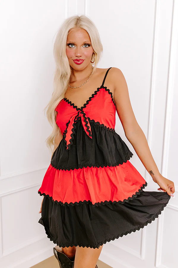 Spirit Squad Tiered Mini Dress in Red/Black - Image 3