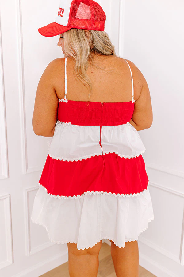 Spirit Squad Tiered Mini Dress in Red/White Curves - Image 3