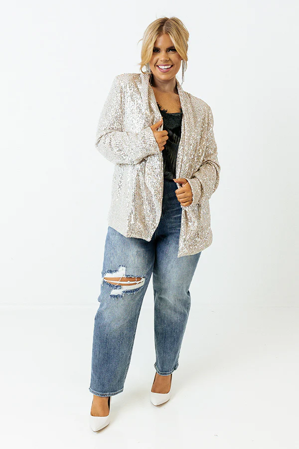 Splash Of Luxury Sequin Blazer In Champagne Curves - Image 5