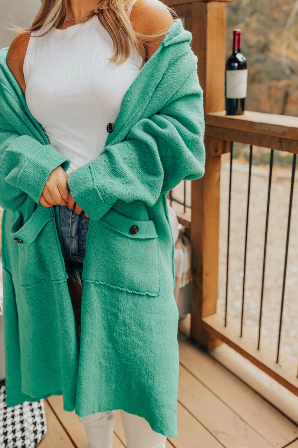 Start The Bonfire Duster Cardigan In Green Curves - Image 4