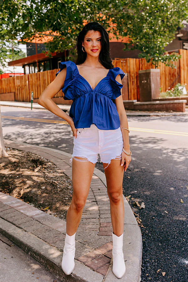 Stay Here Awhile Peplum Top In Dark Blue - Image 2