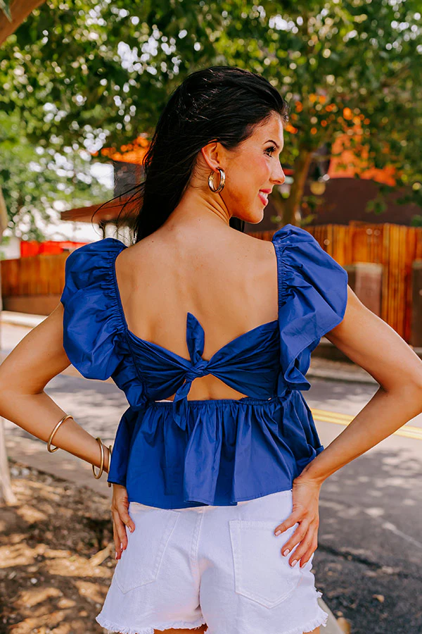 Stay Here Awhile Peplum Top In Dark Blue - Image 4