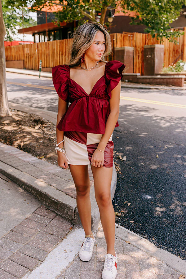 Stay Here Awhile Peplum Top In Maroon - Image 2