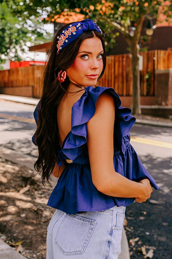 Stay Here Awhile Peplum Top In Navy - Image 3