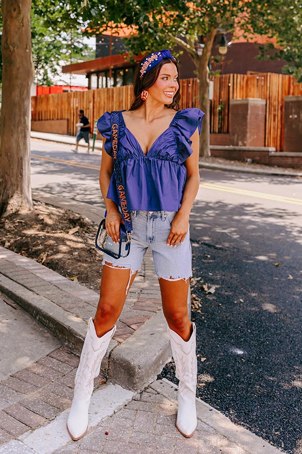 Stay Here Awhile Peplum Top In Navy - Image 4