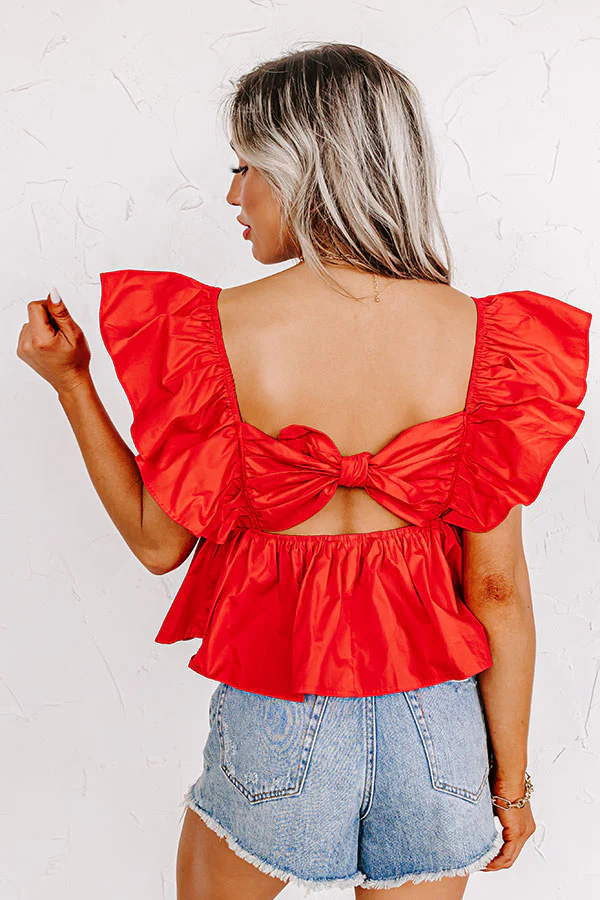 Stay Here Awhile Peplum Top In Red - Image 3