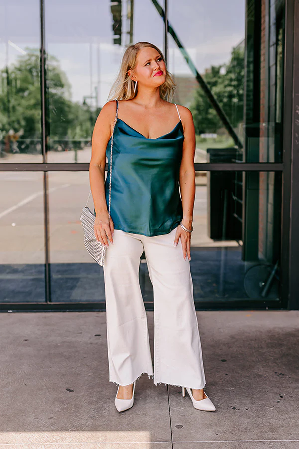Stay Sophisticated Satin Top In Hunter Green Curves - Image 4