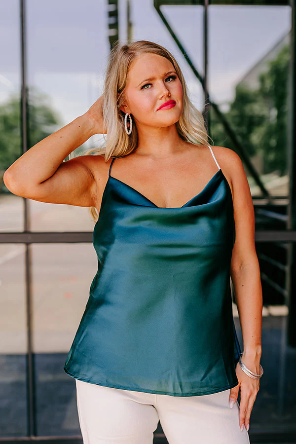 Stay Sophisticated Satin Top In Hunter Green Curves - Image 7