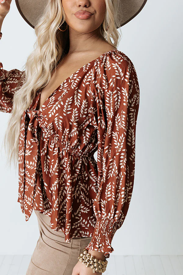 Stolen Moment Floral Front Tie Top In Rust - Image 4