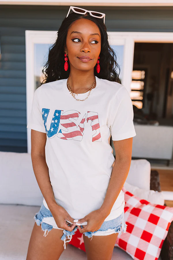 Stripe USA Graphic Tee In Cream - Image 2