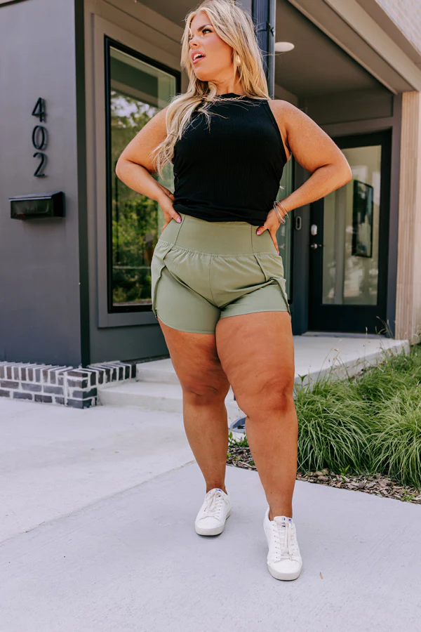 Strive For Greatness High Waist Shorts In Olive - Image 5