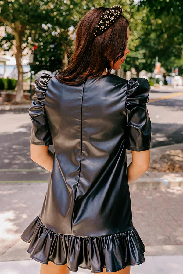 Stylish Setting Faux Leather Mini Dress in Black - Image 5