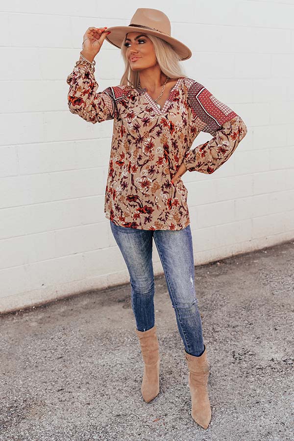 Sugar On Top Floral Shift Top in Beige