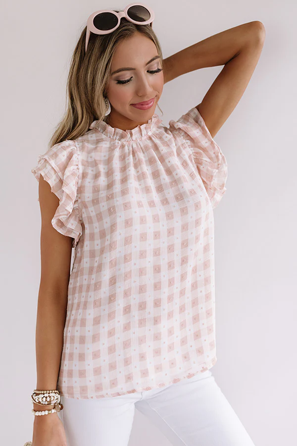Summer Series Checkered Shift Top In Light Peach
