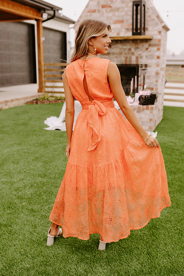 Sun-Kissed Serenade Embroidered Midi In Orange - Image 7