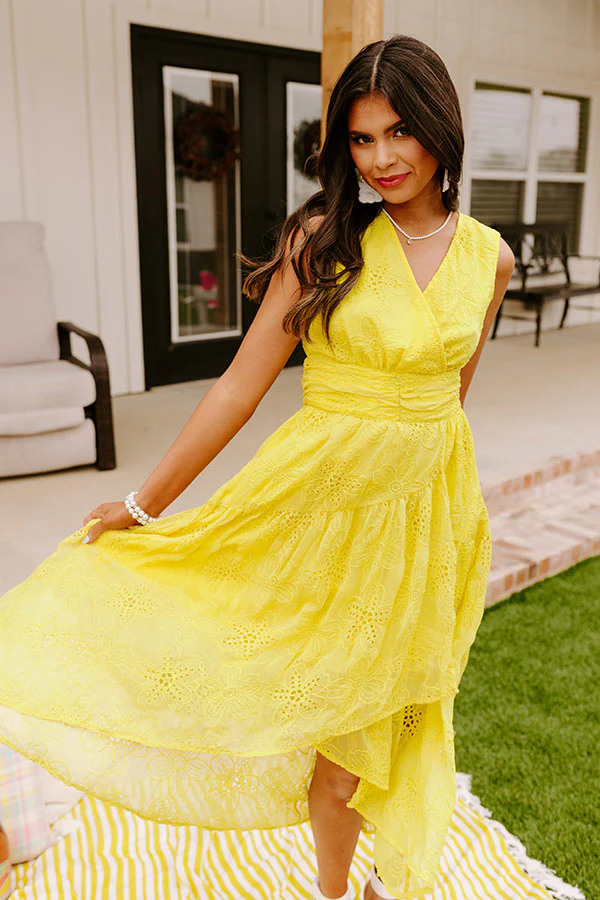 Sun-Kissed Serenade Embroidered Midi In Primrose Yellow