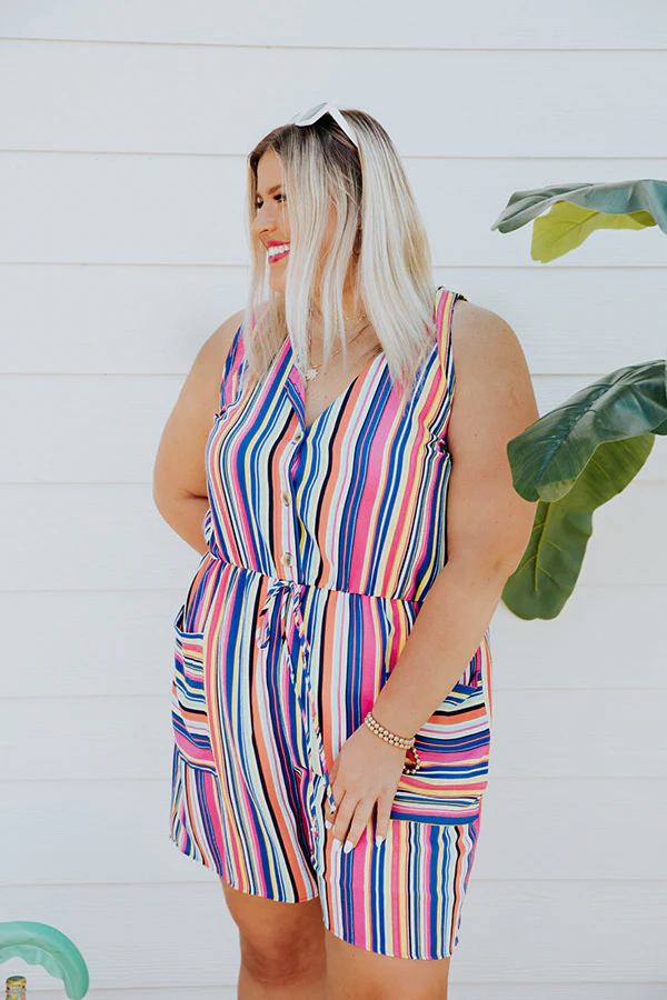 Sunshine Sippin' Stripe Romper In Royal Blue Curves - Image 5