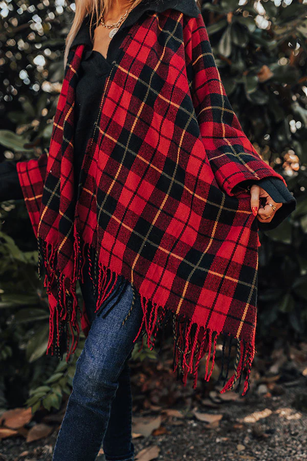 Surrounded By Snuggles Plaid Poncho - Image 3