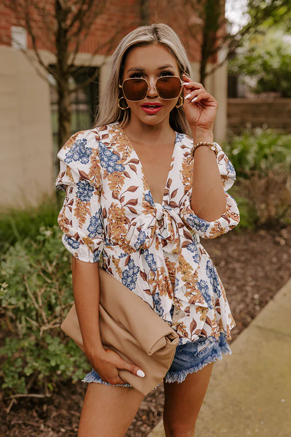Sweet Georgia Peach Front Tie Top In Ivory - Image 2