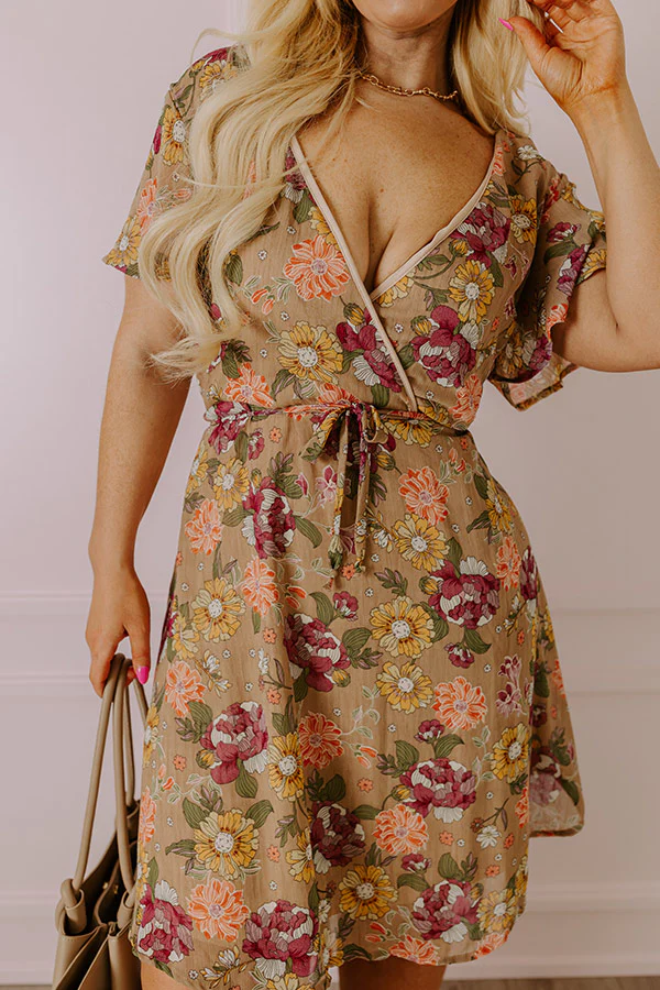 Sweet Like Honey Floral Mini Dress In Taupe Curves - Image 3