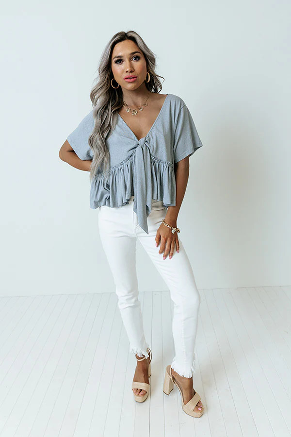 Sweet On Me Front Tie Top In Airy Blue - Image 6
