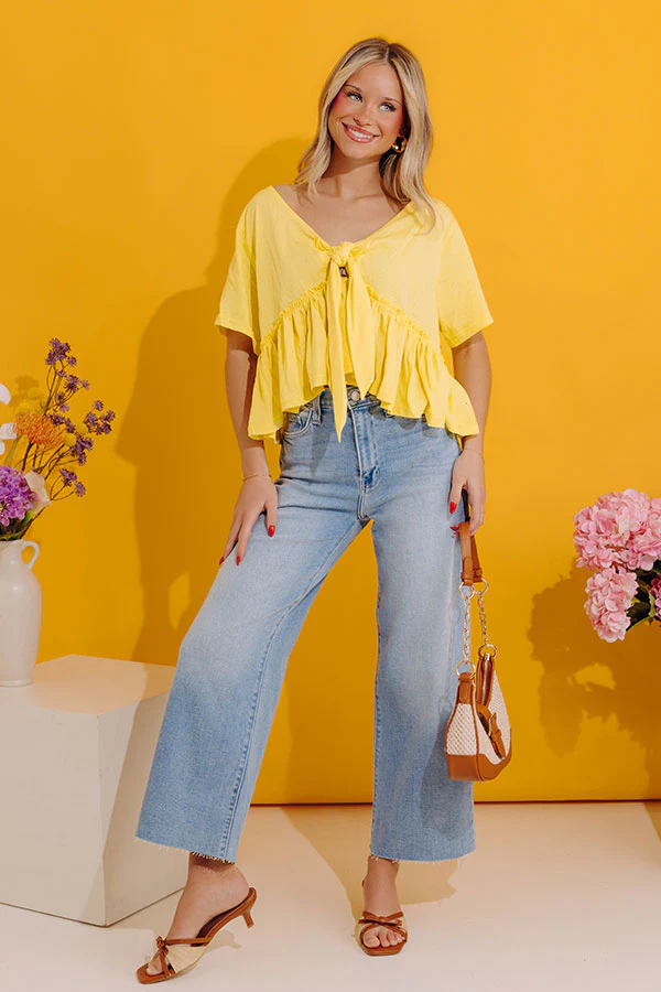 Sweet On Me Front Tie Top In Yellow - Image 4