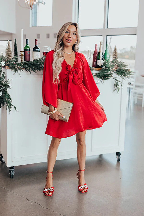 Sweetest Secret Front Tie Dress In Red - Image 9