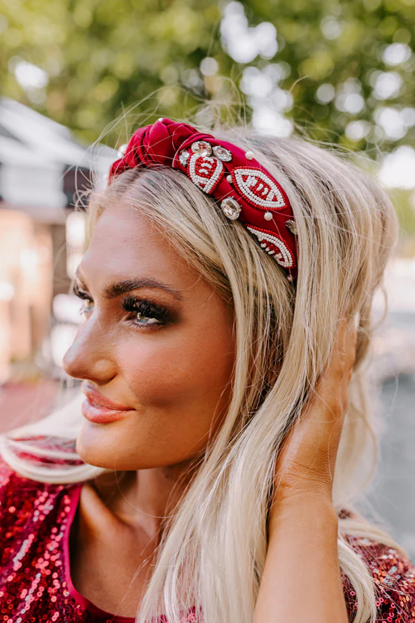 Team Spirit Embellished Headband In Wine - Image 2