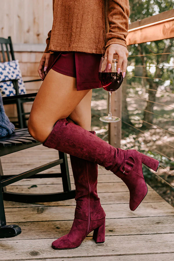 The Adeline Faux Suede Knee High Boot In Maroon - Image 5