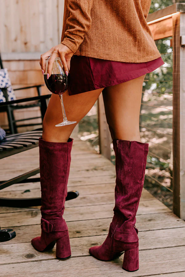 The Adeline Faux Suede Knee High Boot In Maroon - Image 6