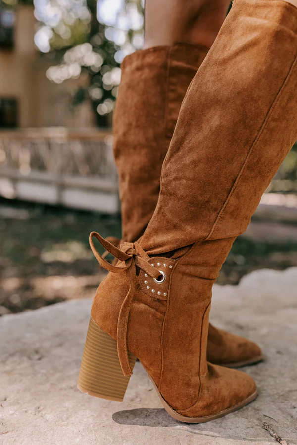The Adelisa Faux Suede Knee High Boot In Brown - Image 2