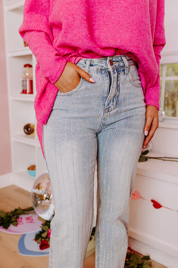 The Allegra High Waist Embellished Straight Leg Jean in Light Wash - Image 3