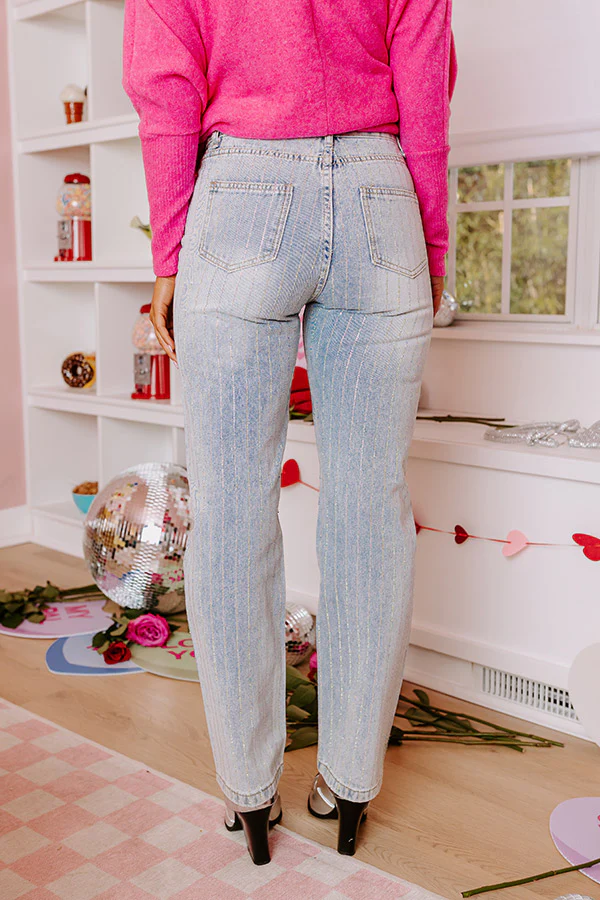 The Allegra High Waist Embellished Straight Leg Jean in Light Wash - Image 4