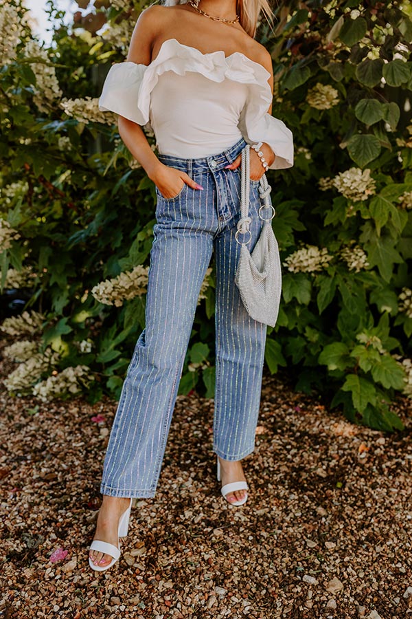The Allegra High Waist Embellished Straight Leg Jean in Medium Wash - Image 5