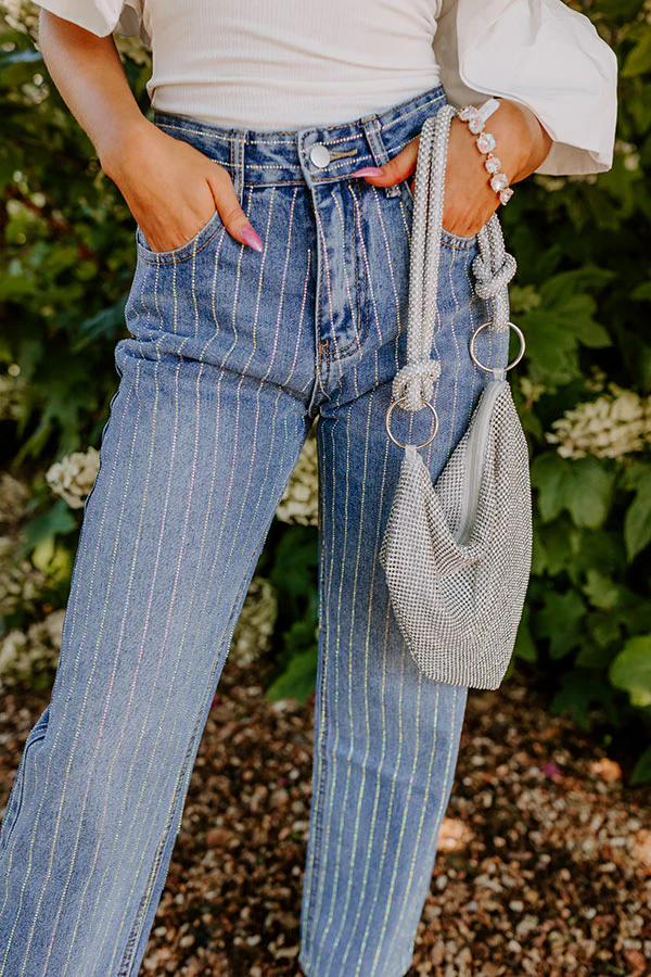 The Allegra High Waist Embellished Straight Leg Jean in Medium Wash - Image 6
