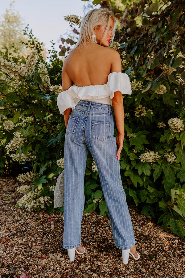 The Allegra High Waist Embellished Straight Leg Jean in Medium Wash - Image 7