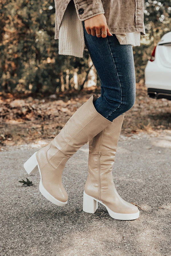 The Amy Faux Leather Boot In Warm Taupe - Image 4