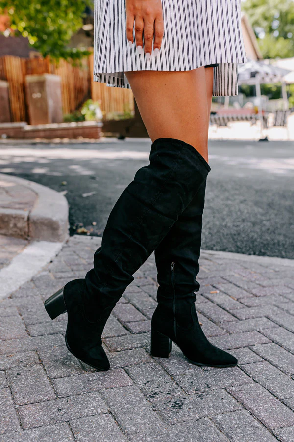 The Andrea Faux Suede Knee High Boot In Black - Image 4
