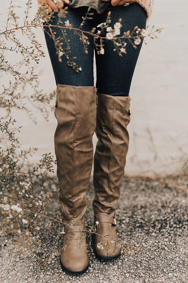 The April Faux Leather Knee High Boot in Taupe
