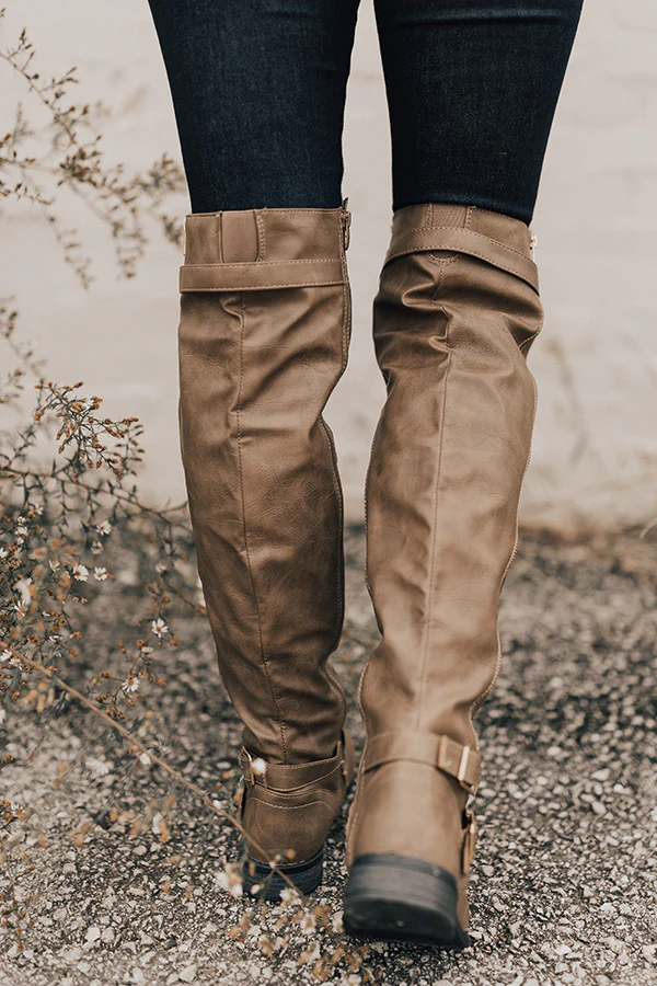 The April Faux Leather Knee High Boot in Taupe - Image 3