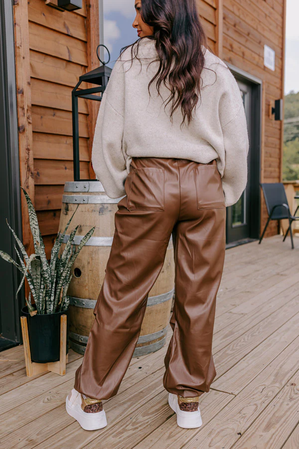 The Aubrey High Waist Faux Leather Pants In Chocolate - Image 5