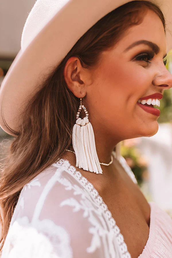 The Aurora Tassel Earrings in White - Image 2