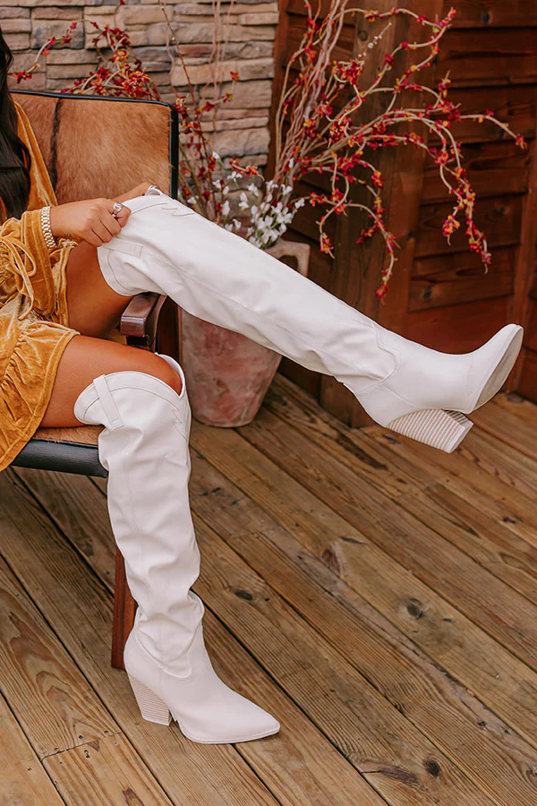 The Ava Faux Leather Thigh High Boot In White - Image 3