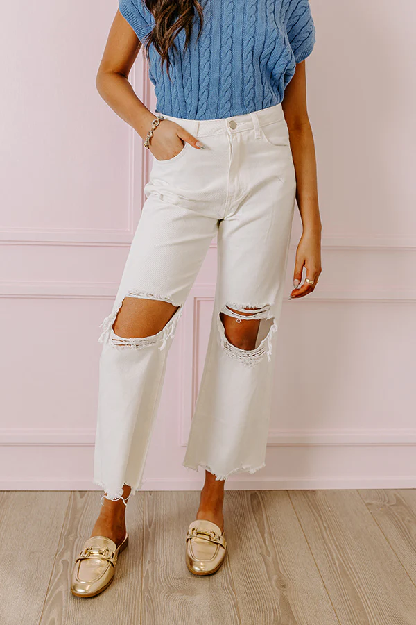 The Averie High Waist Distressed Straight Leg Jean in Ivory - Image 2